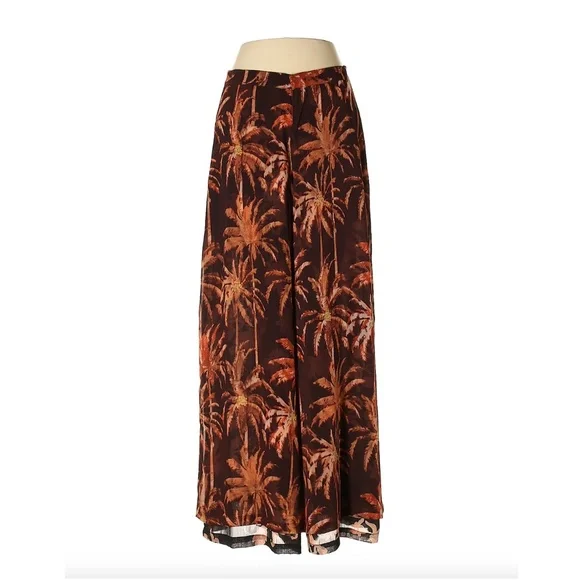 Scotch & Soda Palm Print Wide Leg Pants - Brown, Size S - Picture 2 of 8